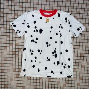 Men’s Dalmatian Print T-Shirt with Red Collar